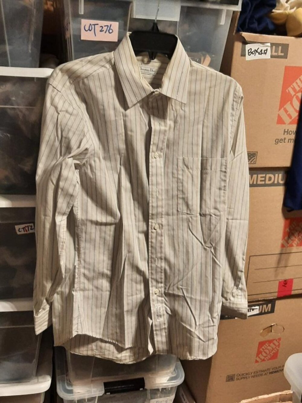 Vintage Christian Dior Long Sleeve Button Up Shirt Vertical Pinstripe Sz15/32-33